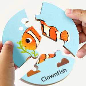 Educazione precoce in legno foresta oceanica animale abbinamento Puzzle per bambini giocattolo <span class=keywords><strong>di</strong></span> formazione <span class=keywords><strong>logica</strong></span> interattiva Puzzle circolare inglese - Product Image 5