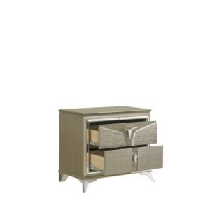 DB Modern Style 2-Drawer Nightstand Antiqued Luxury Solid Wood with <b>Panel</b> Design <b>Mirrored</b> Accents for Bedroom or Apartment Use - Product Image 2