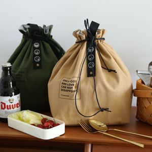Industrial Style Bento Bag Cotton Linen Insulated Lunch Bag Large Capacity Picnic Bag Khaki Army Green Black - Product Image 1