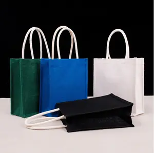 Eco-friendly Reusable Green Blue Black White Natural Jute Tote Beach Bag with Custom Logo Printing