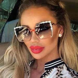Nuevas Gafas de Sol de Lujo para Mujer, de Alta Calidad, con Degradado, Metálicas, Extra Grandes, con Protección UV400, Cuadradas con Perlas, 2021 - Product Image 1