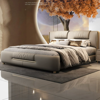 Lit Queen-size en cuir pleine fleur pour chambre principale, style italien, haut de gamme, spacieux, nouveau lit moderne en cuir véritable