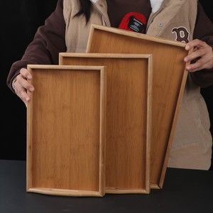 Bamboo and wood <b>tray</b>, Chinese tea <b>tray</b>, Japanese household water cup <b>tray</b>, rectangular wooden fruit plate, bread display <b>tray</b> - Product Image 2