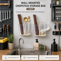 Boîte de rangement lumineuse pour baguettes de cuisine, support mural en plastique de qualité alimentaire avec drainage pour vaisselle