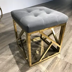 Hocker 2020 Neue Luxus Liftstyle Grau Samt Kleine Phantasie Hocker Hocker mit Gold Gebürstet Rahmen und Taste Tufted