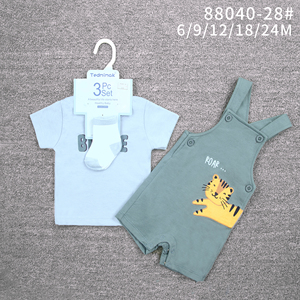 Set di 2 Pezzi per Bambini Tedmimak: Salopette e Maglietta con Stampa Cartoon, Completo Estivo a Maniche Corte per Neonati - Product Image 1