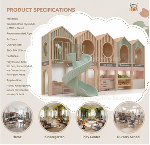 Équipement de terrain de jeu intérieur moderne en bois beige personnalisé avec toboggan, maisonnette pour enfants, <span class=keywords><strong>salle</strong></span> de jeux pour enfants, centre de jeux pour enfants - Product Image 4