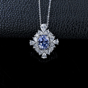 925 silver oval cornflower pendant pear diamond light luxury collarbone chain - Product Image 2