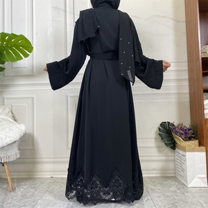 1947 #   Cárdigan Elegante de Manga Larga con Hermoso Diseño de Encaje, Abaya Sencilla para Mujeres Musulmanas Islámicas - Product Image 6