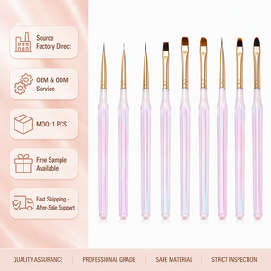 Ensemble de pinceaux à ongles en gel dégradé avec manche rose, poils synthétiques denses pour logo personnalisé, manucure - Product Image 1