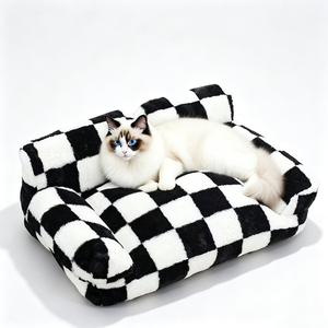 Checkered Faux Fur Dog <b>Bed</b> Rectangle Soft Modern Pet <b>Bed</b> Indoor All Seasons Removable Washable Polyester Fiber Fill - Product Image 4