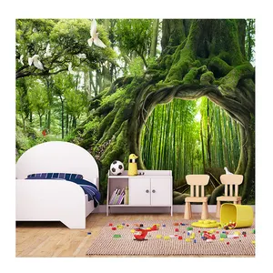 KOMNNI Custom Green Forest Tree 3D Wallpaper Stereoscopic Mural Wall Painting Living Room Bedroom Background Murals