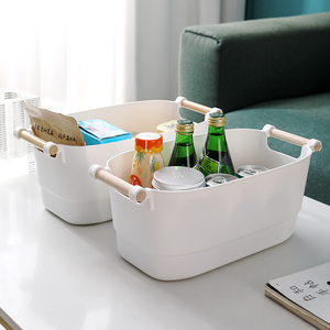 Hộp Nhựa Đựng Đồ Thanh Lịch, Giỏ Đựng Đồ Hiện Đại Bằng Nhựa, Dùng Cho Gia Đình, Nhà Bếp, Văn Phòng, Có Tay Cầm Bằng Gỗ - Product Image 2