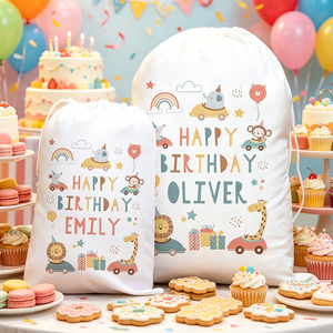 Sacchetto Regalo Personalizzato in Cotone con Coulisse per <span class=keywords><strong>Compleanno</strong></span> Bambini, Stampa Animale Carina, Vendita all'Ingrosso - Product Image 2