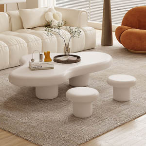Table basse décorative en bois massif de style européen moderne de haute qualité, en forme de nuage blanc, amovible, faite à la main, pour salon - Product Image 4