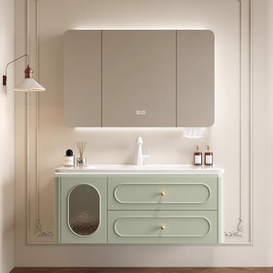 Mueble de baño inteligente de lujo estilo americano, moderno y sencillo, con lavabo de roble. - Product Image 4