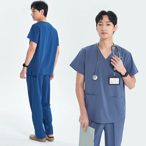 Pijamas Médicos Clásicos con Cuello en V para Hombre, Uniformes Quirúrgicos para Médicos, Uniformes de Trabajo Transpirables de Secado Rápido para Laboratorio, Veterinaria y Enfermería - Product Image 4