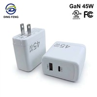 Cargador Rápido GaN PD45W con Tipo-C PD 3.0 para Laptop, Teléfono Móvil y Reloj Inteligente, Estándar Estadounidense, Plegable, Certificado UL