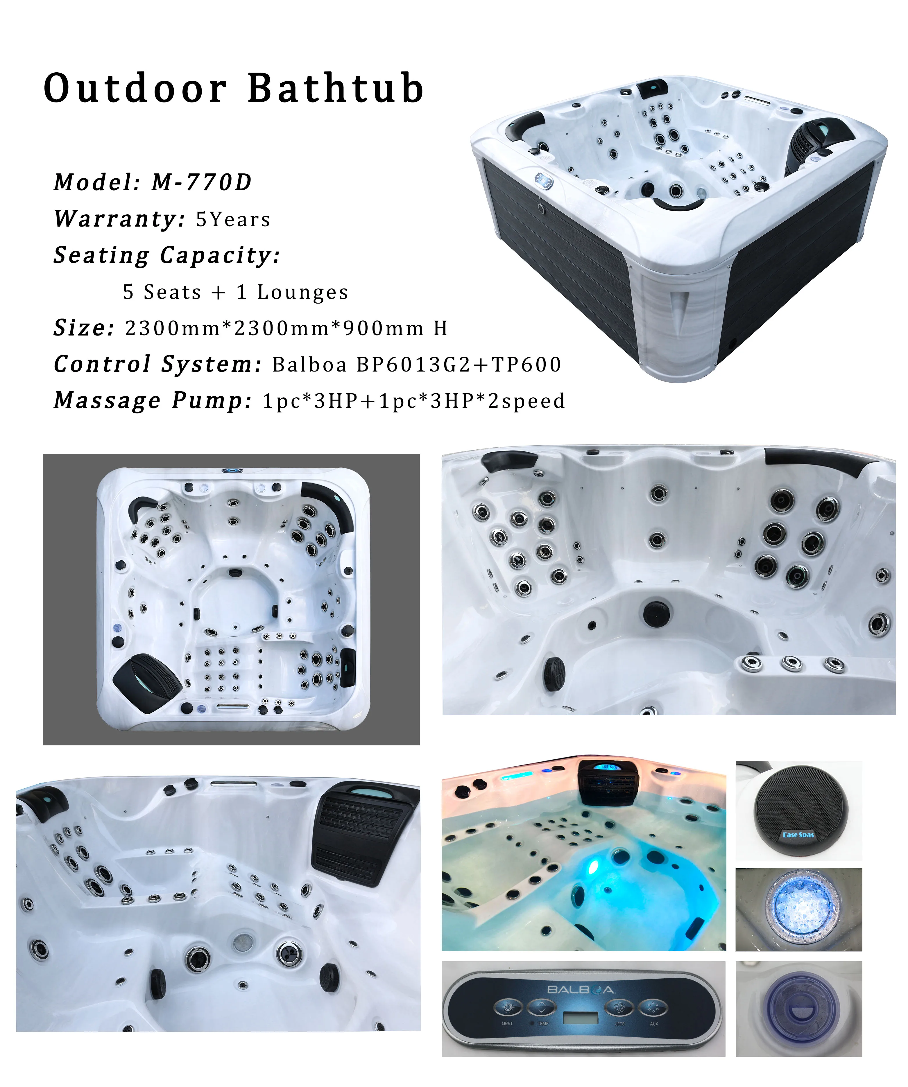 6 Persons Family Acrylic Outdoor Spa Hot Tub inground Bath Tub Spa Pool 2