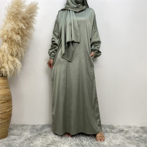 6675# Ramadan Popular Design Satin Material Modest Attached Scarf With Pockets Women Classy Prayer <b>Dress</b> New Fashion Clothing - Product Image 4
