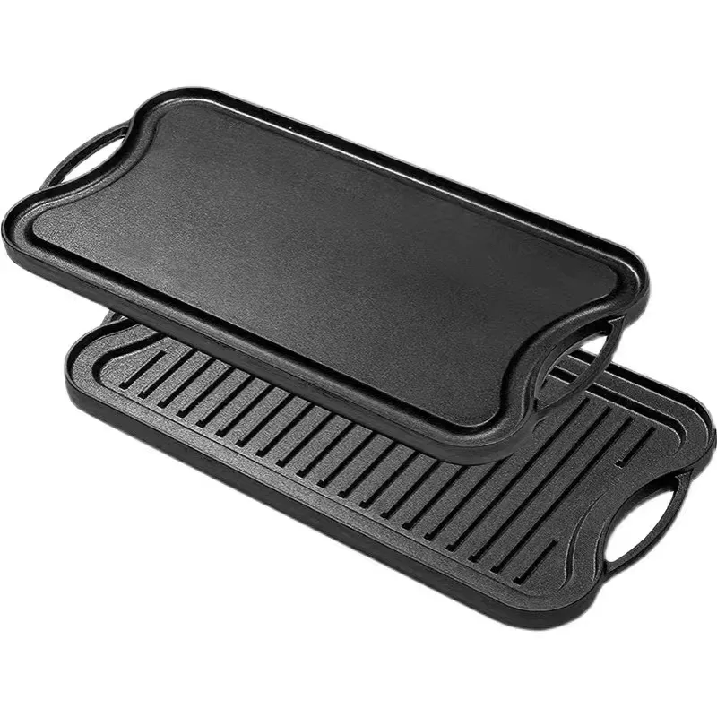 Meilleure vente Amazon Plaque chauffante rectangulaire réversible double face en fonte pré-assaisonnée pour barbecue Plaque de cuisson pour l'extérieur Batterie de cuisine