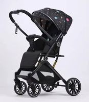 Poussette bébé haut de gamme à poignée réversible, modèle en acier inoxydable, dossier réglable, grand panier de rangement