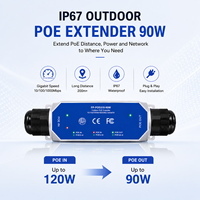 Extender PoE Gigabit Tahan Air IP67 Jarak Jauh 1 in 1 Out 90w untuk Pemantauan Jaringan