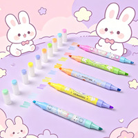 Ensemble de surligneurs brillants à paillettes, design lapin kawaii, double extrémité, double couleur, pour étudiants, cadeaux pour enfants