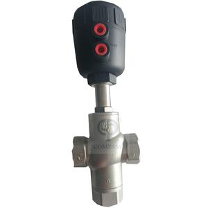 Válvula de asiento de pistón de ángulo de tres vías con roscado BSP hembra neumática sanitaria CF8 SS304 - Product Image 1