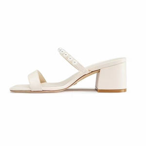 Sandali con doppio cinturino di perle da donna scarpe Slip on a punta quadrata con tacco basso a tacco grosso ciabatte in <span class=keywords><strong>argento</strong></span> - Product Image 2