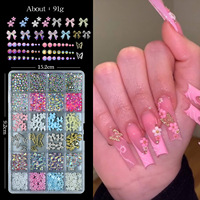 Kit de breloques pour ongles, strass pour ongles, nœuds 3D, fleurs de cerisier, papillons, pierres précieuses pour ongles rouges, roses, dorées, perles, clous métalliques, manucure DIY