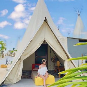 Outdoor Large Tipi Tent <b>Canvas</b> Steel <b>Frame</b> Quick Opening Four Season Waterproof UV Resistance Wedding Party Use - Product Image 2