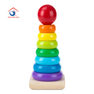 Apilador de arcoíris de madera clásico recién llegado, juguetes educativos de apilamiento para niños - Product Image 1