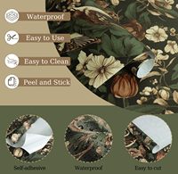Wallpaper Vinyl Tempel Sendiri Motif Bunga Burung Vintage, Dapat Dilepas, untuk Kamar Tidur, Lemari, Wallpaper Dinding Retro Boho Motif Daun Bunga