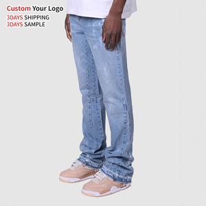 Hip Hop Distressed Washed Knitted Vintage Denim Jeans Custom Print <b>Overalls</b> Streetwear High Quality Designer <b>Men</b> - Product Image 3