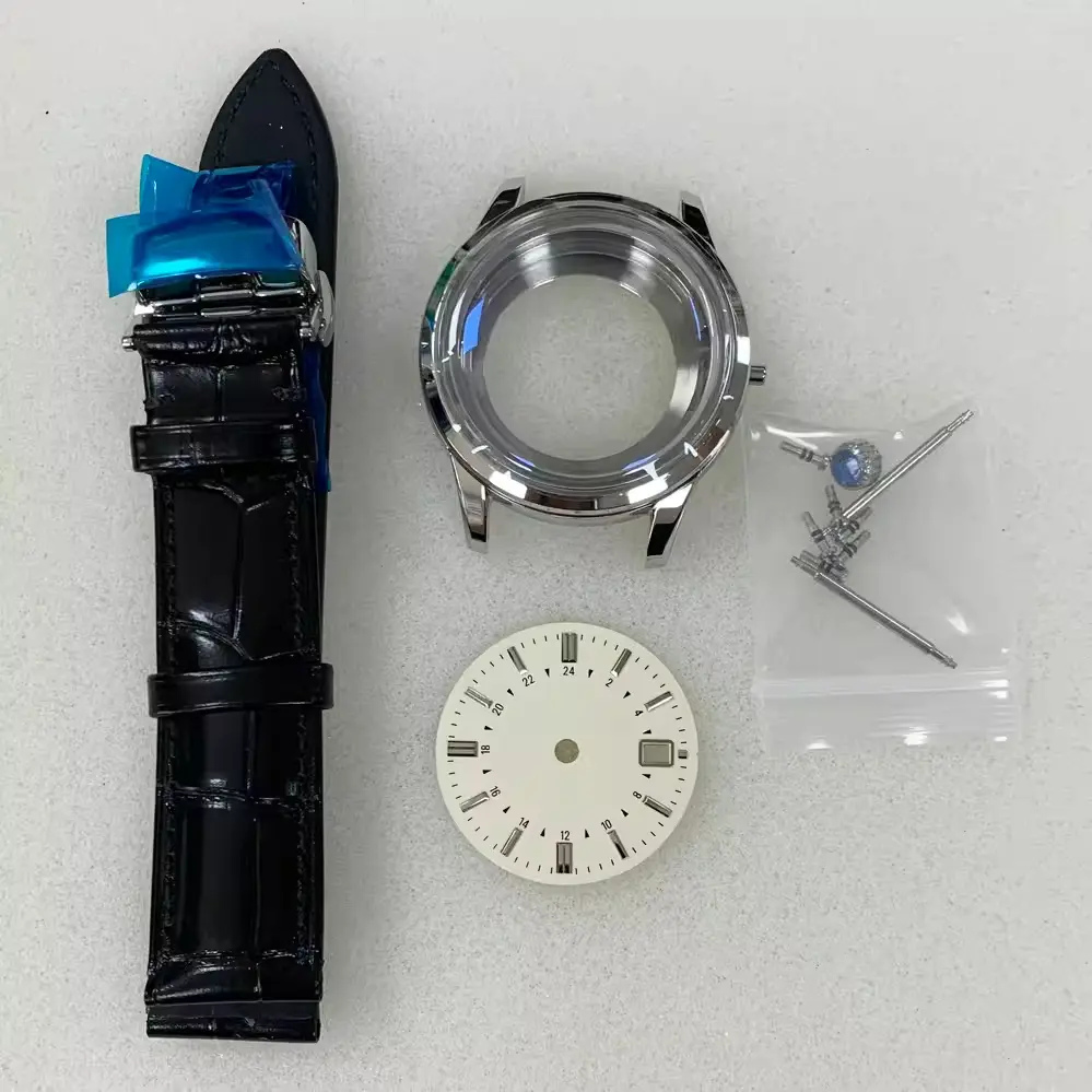 Casing jam tangan transparan 39MM, aksesori jam tangan modifikasi tali kulit gesper ganda kupu-kupu untuk gerakan NH35/NH36/4R/7S