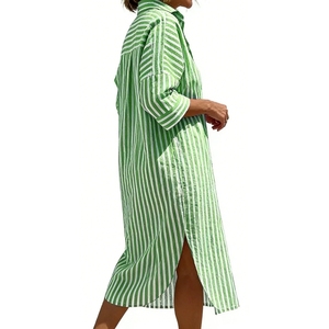 เดรสเชิ้ตผู้หญิงลายทางติดกระดุม ความยาวปานกลาง สไตล์ลำลอง ทรงหลวม ผ่าข้าง เหมาะสำหรับวันพักผ่อน แฟชั่น Sehe - Product Image 5