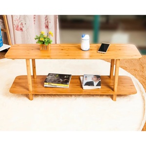 Solid wood minimalist retro double-layer <b>standing</b> cleaning table for living room bamboo <b>control</b> panel - Product Image 2