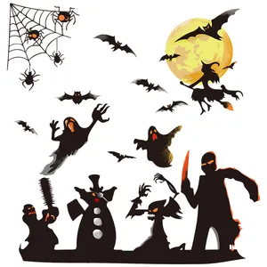 Стеклянная наклейка на Хэллоуин, электрическая пила, ужасная летучая мышь, призрак, ужасная атмосфера, украшение, Настенная Наклейка