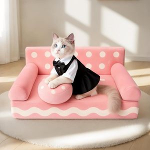 โซฟารูปคุกกี้รูปแมวน่ารักแบบพรีเมี่ยมพร้อมหมอนนุ่มรองรับโซฟาสุนัขที่ถอดออกได้24นิ้ว - Product Image 6