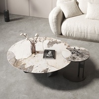 Table basse circulaire moderne en métal durable, finition dorée, plateau en marbre, design pliable, meubles écologiques pour salon intérieur