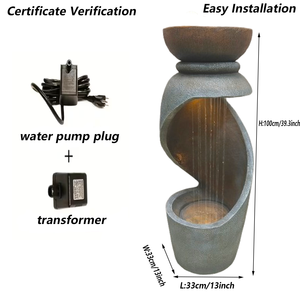 Fuente Luminosa de Fibra de Vidrio con Cortina de Agua y Maceta, Decoración Impermeable para Uso en Interiores y Exteriores - Product Image 2