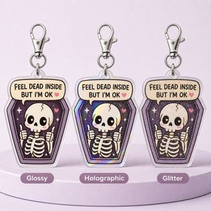 Portachiavi in acrilico personalizzato con scheletro e bara, stile Kawaii Goth, con scritta 'Sento di essere morto dentro ma sto bene', ciondolo divertente per borsa, regalo divertente, all'ingrosso - Product Image 4