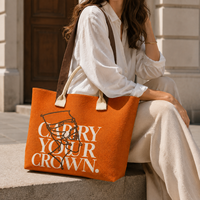 Sac cabas tricoté sur mesure orange écologique, grand format, contrasté, à double poignée, idéal pour cadeaux, prix d'usine, vente en gros
