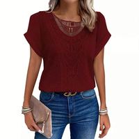 Camiseta de Moda con Encaje para Mujer, Blusa Casual de Verano con Cuello Redondo, Ropa de Oficina para Damas, Camisetas Holgadas de Manga Corta para Mujer