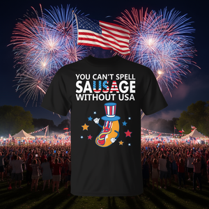 No se puede escribir la palabra Sausage sin Usa, camiseta americana del 4 de julio - Product Image 3