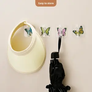 Крепкие самоклеящиеся квадратные крючки-бабочки из ПВХ без сверления для ванной, дверей, одежды, милые, с рисунками - Product Image 2