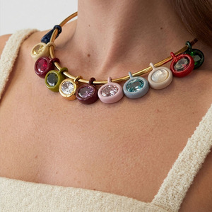 <span class=keywords><strong>Collana</strong></span> con Ciondolo a Forma di Oliva in Zaffiro Rosa, Placcato Oro, Gioiello Religioso alla Moda, Charm Carino per Regalo - Product Image 2