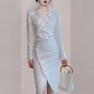 2021 New women's spring clothing socialite temperament French suit white design beaded business wear set for women