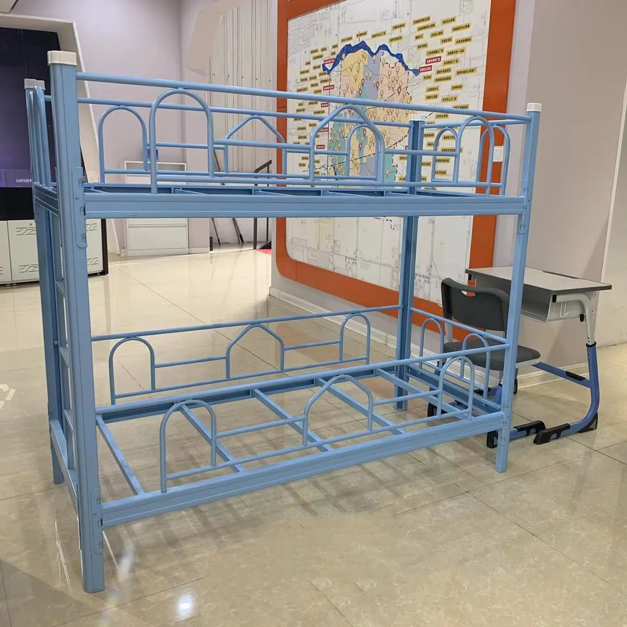 Dormitory Adult Steel Bunk Bed Military Style Durable Hostel Metal Bunk Beds